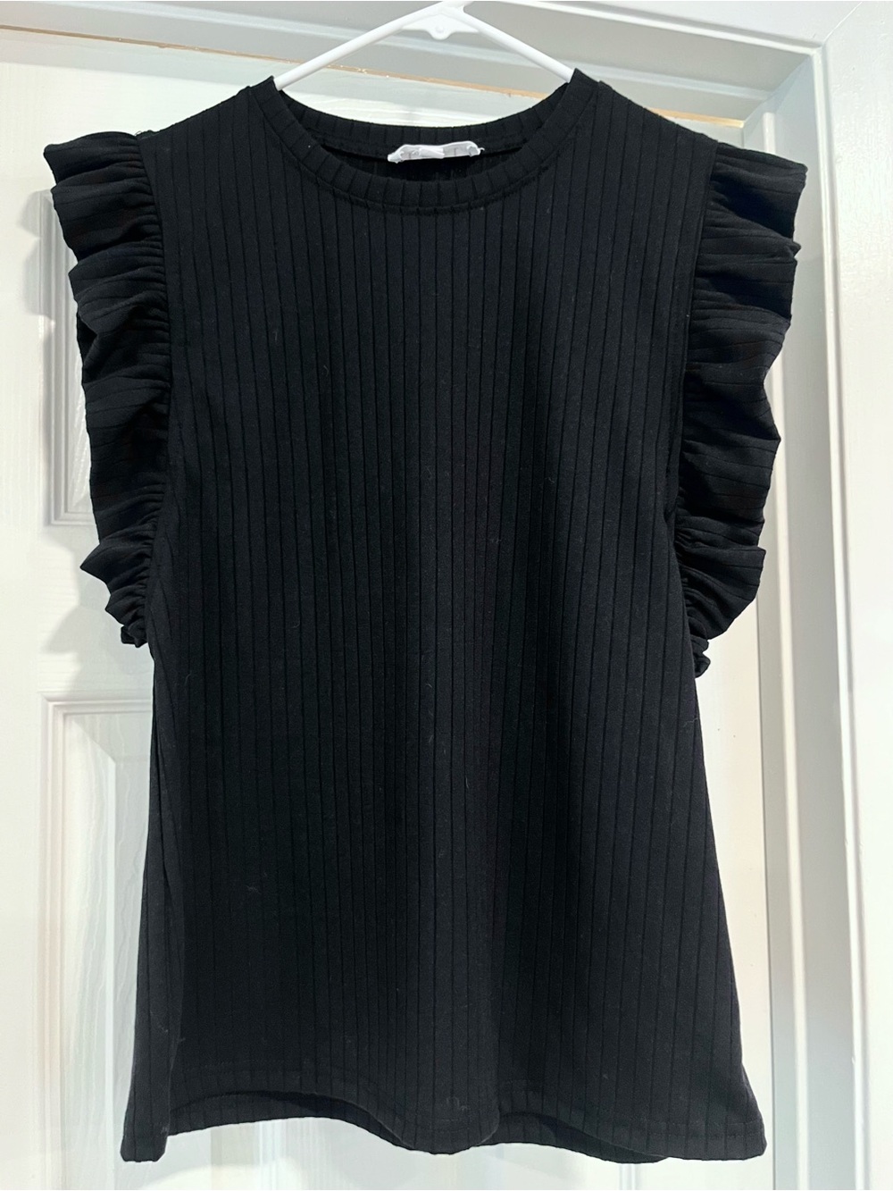 THML Black Ribbed Tank with Ruffle Sleeves